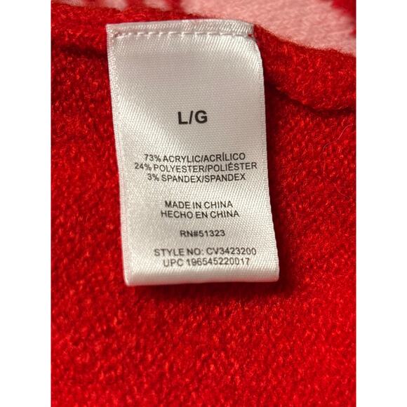 Vince Camuto Valentine Sweater Size L Red Crew Neck Long Sleeves Heart Stretch - Picture 4 of 4
